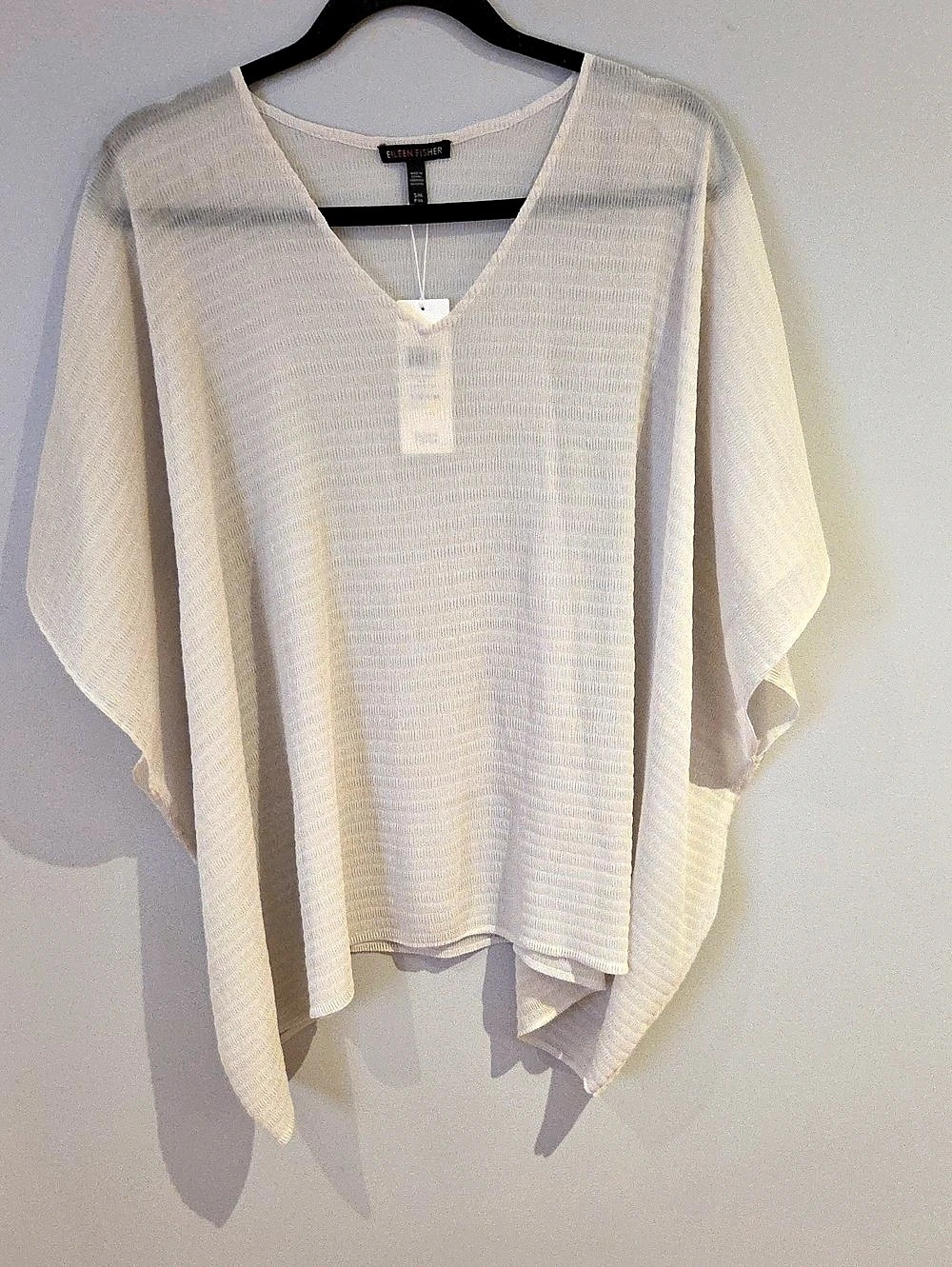 Eileen Fisher Sheer Silk Georgette Poncho Cream Top Size S/M